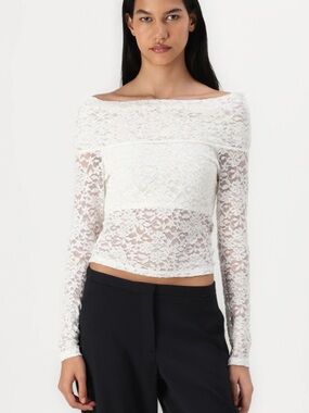 Hollister White Floral Lace Blouse Large L Off Shoulder